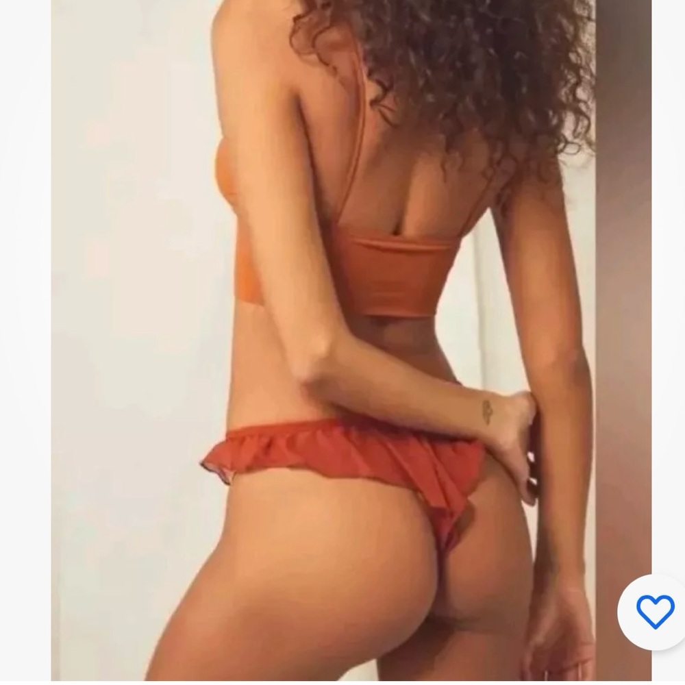 NWT We Are HAH Free People Fly Girl Mesh Thong Panty‎ Ruffle Bronze Size XS